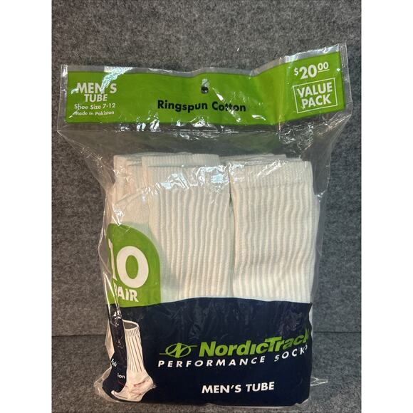 NEW-10 pairs NordicTrack White Performance Socks-Men's Tube Socks Shoe Size 7-12 - Picture 1 of 9